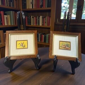 VINTAGE GERMAN MINI GOLD FOIL DUCK PRINTS SET OF 2 FRAMED HANDCRAFTED ART